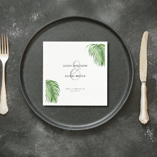 Luxurious Tropical Watercolor Palm Leaves Wedding Napkin