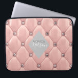 luxurious tufted rose gold monogram laptop sleeve<br><div class="desc">Our "luxurious tufted" collection features beautiful rose gold and gold tufted backgrounds with rhinestones. In the middle is a diamond shape placeholder for monogram and business info in different colours. Check our store for more complementary items from this collection.</div>