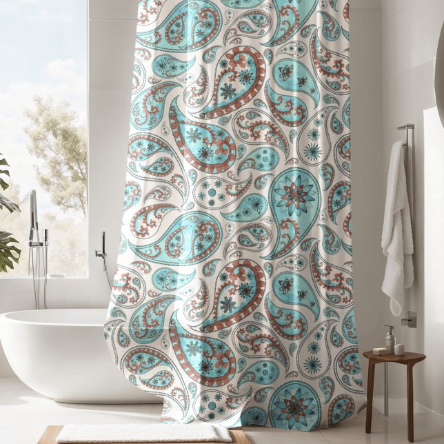Luxurious Turquoise Blue Paisley Shower Curtain (Creator Uploaded)