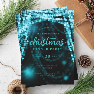 Luxurious Turquoise Winter Lights Christmas Invitation