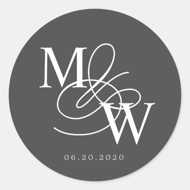 Luxurious Typography Wedding Monogram Classic Round Sticker (Front)