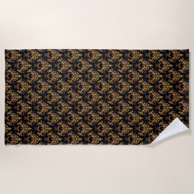Luxurious Victorian Black Gold Beach Towel (Front)