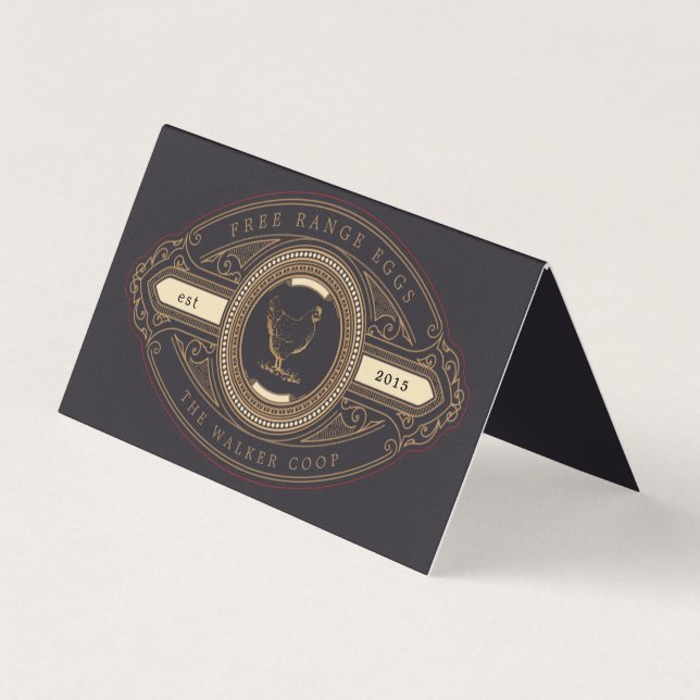 luxurious vintage golden chicken farm business card (Front)