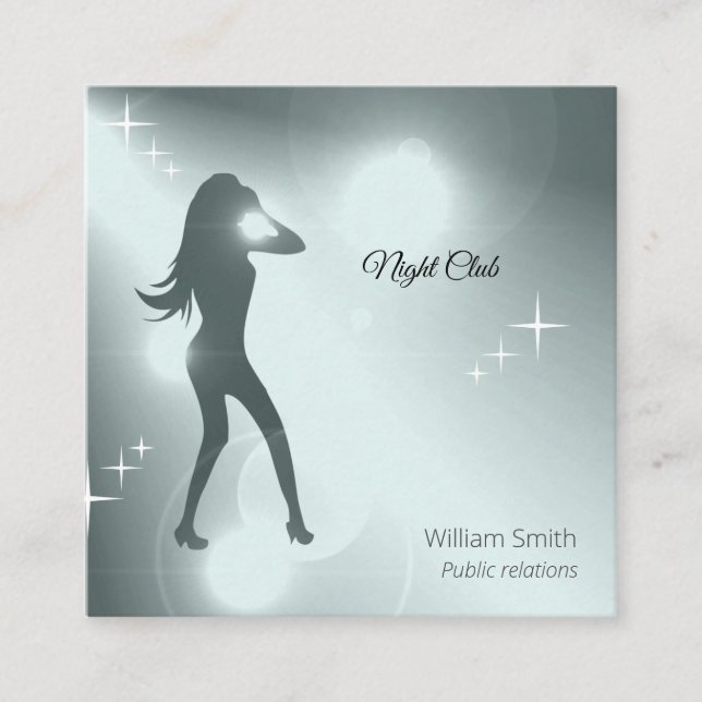 Luxurious Water Brilliant Dancing Girl Silhouette Square Business Card (Front)