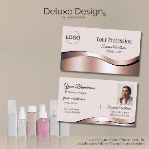 Luxurious Waved Rose Gold Decor with Logo Photo Business Card