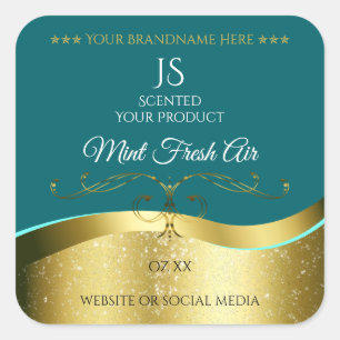 Luxurious Wavy Gold Decor Dark Teal Monogram Label