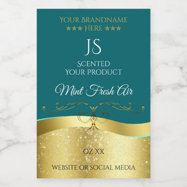 Luxurious Wavy Gold Decor Dark Teal Monogram Label (Single Label)
