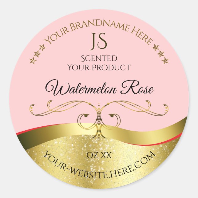Luxurious Wavy Gold Decor Light Red Monogram Label (Front)