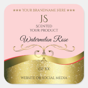 Luxurious Wavy Gold Decor Light Red Monogram Label