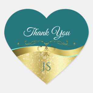 Luxurious Wavy Gold Decor on Dark Teal Thank You Heart Sticker