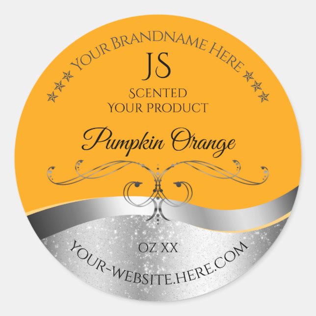 Luxurious Wavy Silver Decor Orange Monogram Label (Front)