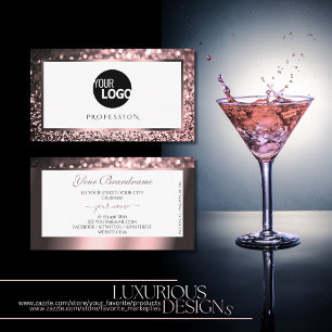 Luxurious White and Rose Gold Sparkle Glitter Logo Business Card