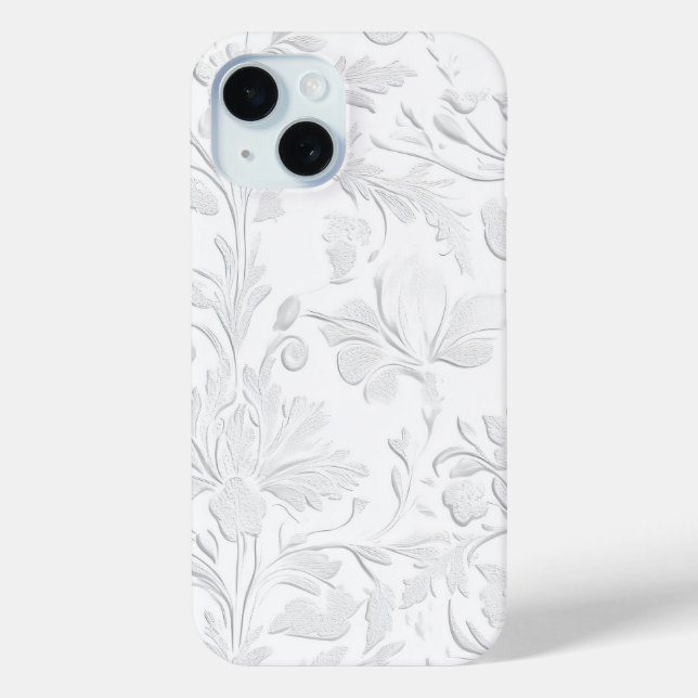 Luxurious White Floral Embossed Phone Case (Back)
