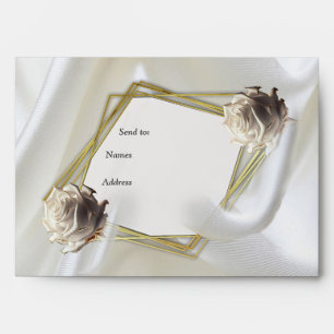 Luxurious, White, Flowing Silk & White Roses. Envelope