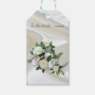 Luxurious, White, Flowing Silk & White Roses. Gift Tags