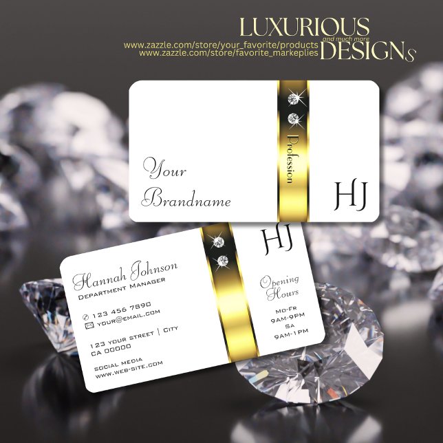 Luxurious White Gold Decorative Diamonds Monogram Business Card (Creator Uploaded)
