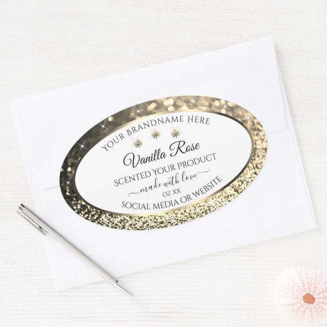 Luxurious White Gold Glitter Modern Product Labels (Envelope)
