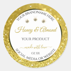 Luxurious White Gold Glitter Product Labels Jewels