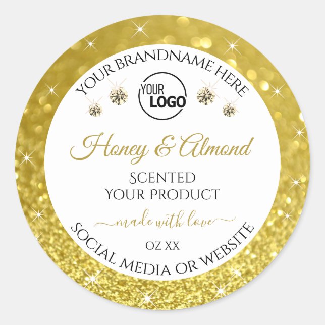 Luxurious White Gold Glitter Product Labels Logo (Front)