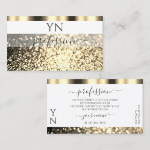 Luxurious White Gold Sparkling Glitter Monogram Business Card