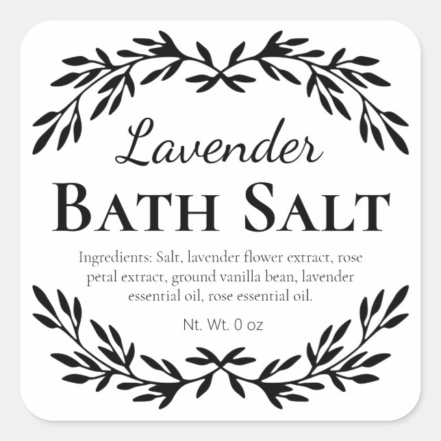 Luxurious White Homemade Bath Salt Labels (Front)