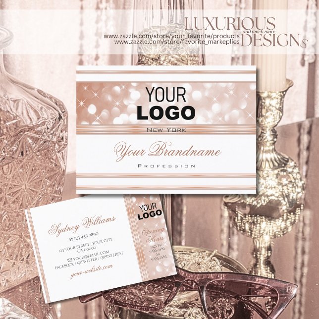 Luxurious White Rose Gold Sparkle Glitter Logo Business Card (Creator Uploaded)