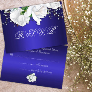 Luxurious White Roses and Dark Blue  RSVP Card