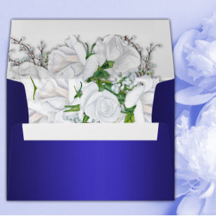 Luxurious White Roses and Dark Blue Wedding  Envelope