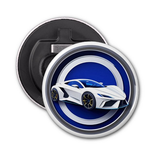 Luxurious White Sports Car Emblem Bottle Opener (Front)