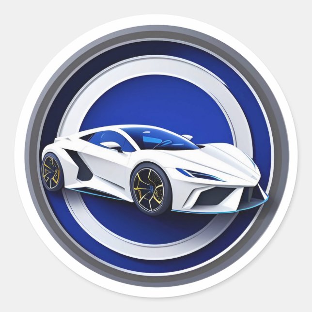 Luxurious White Sports Car Emblem Classic Round Sticker (Front)