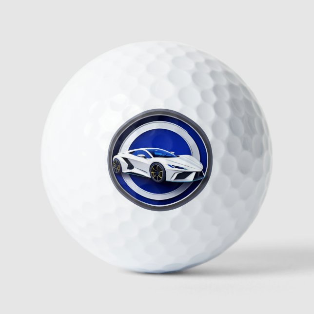 Luxurious White Sports Car Emblem Golf Balls (Front)