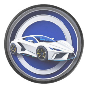 Luxurious White Sports Car Emblem Hockey Puck