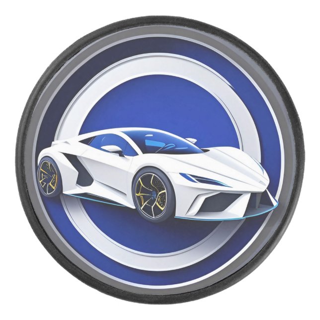 Luxurious White Sports Car Emblem Hockey Puck (Front)