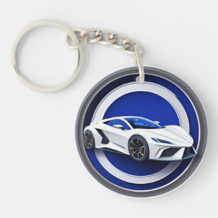 Luxurious White Sports Car Emblem Key Ring