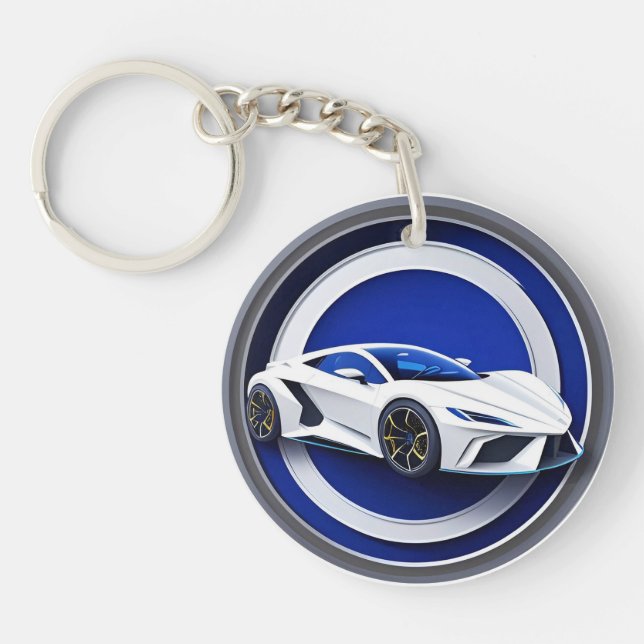 Luxurious White Sports Car Emblem Key Ring (Front)