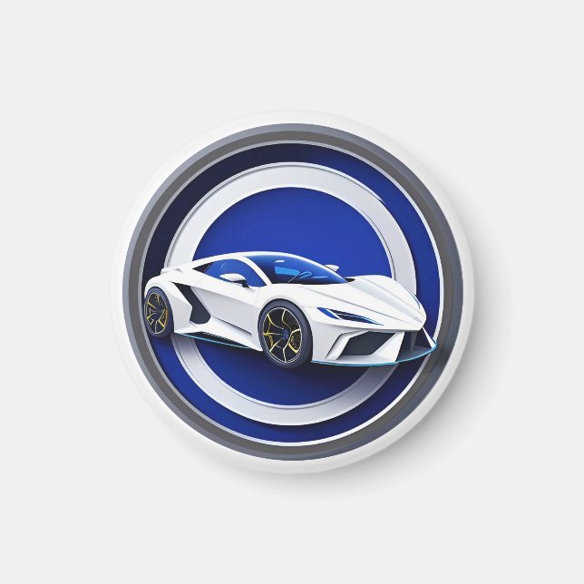 Luxurious White Sports Car Emblem Magnet (Front)