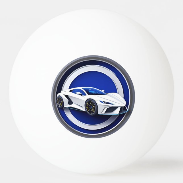 Luxurious White Sports Car Emblem Ping Pong Ball (Front)
