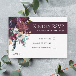 Luxurious Wine Elegant Floral Wedding RSVP Card