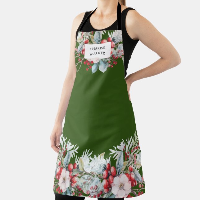 Luxurious Winter Berries Holiday Monogram Apron (Insitu)