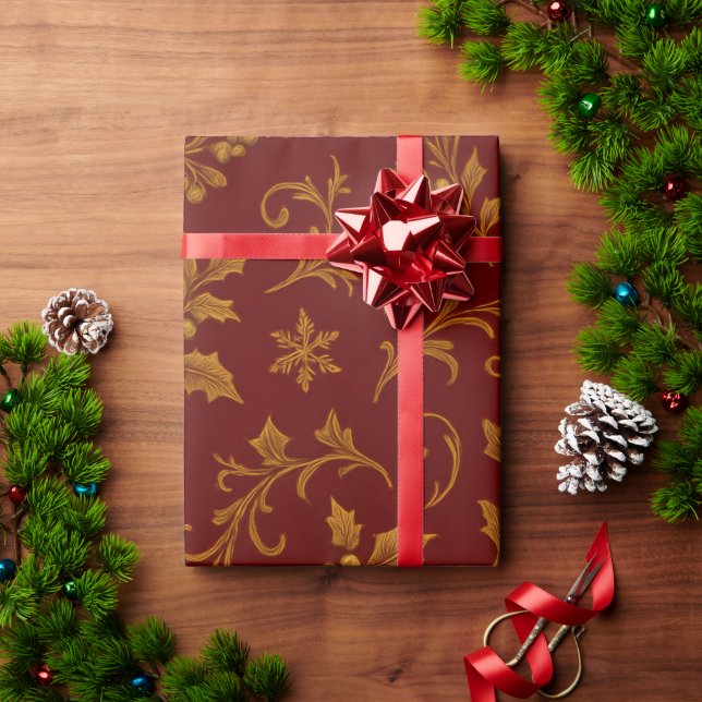 Luxury 24K Poinsettia Ruby & Gold Christmas Wrapping Paper (Holiday Gift)