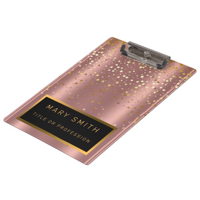 Luxury 2in1 Glitter Gold Pink Star Business Card & Clipboard (Angled)