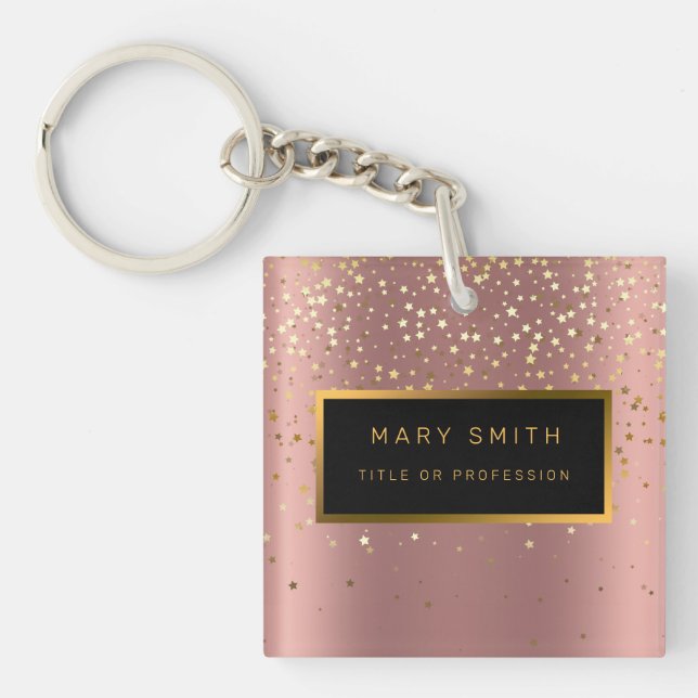 Luxury 2in1 Glitter Gold Pink Star Business Card & Key Ring (Front)