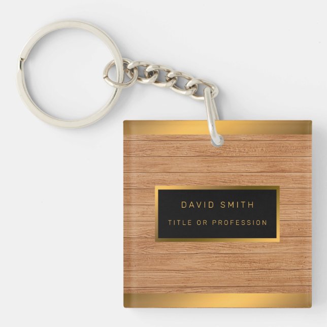 Luxury 2in1 Gold Wood Modern Business Card & Key Ring (Front)