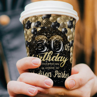 Luxury 30th Birthday Black Gold Personalised  Paper Cups