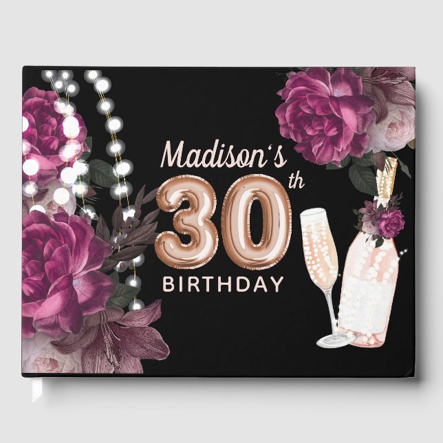 Luxury 30th Birthday Personalised Rose Wine Guest Book (Front)