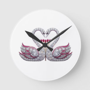 Luxury 3D Diamond Swans Heart - Elegant Wall Clock
