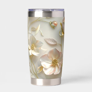 Luxury 3D Embossed Floral Gold Foil Elegant Insulated Tumbler