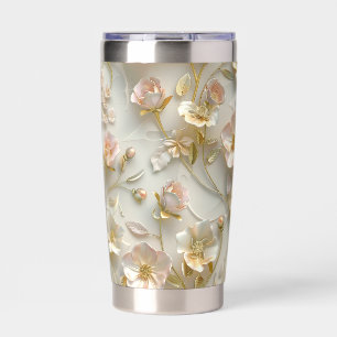 Luxury 3D Embossed Floral Gold Foil Elegant Insulated Tumbler