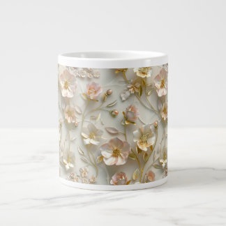 Luxury 3D Embossed Floral Gold Foil Elegant  Large Coffee Mug