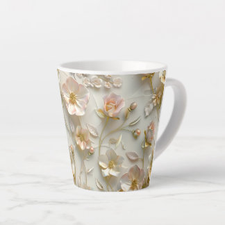 Luxury 3D Embossed Floral Gold Foil Elegant  Latte Mug